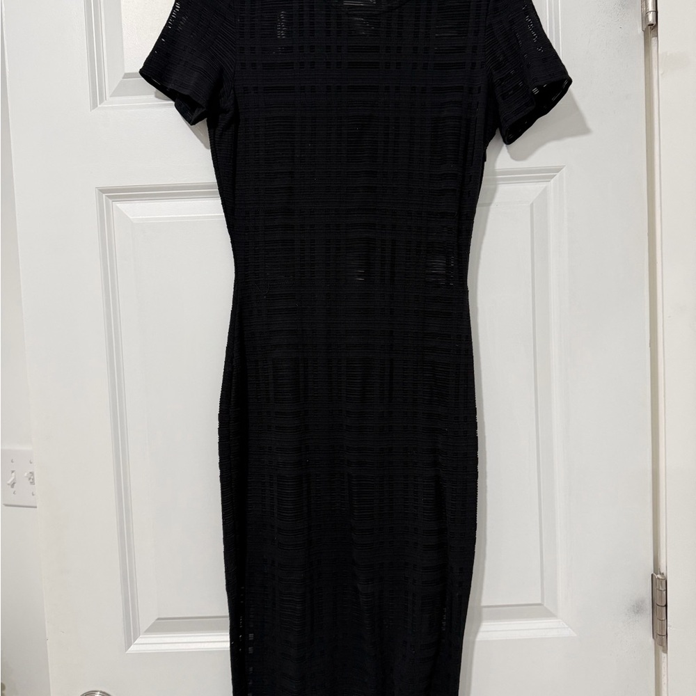Black Short-Sleeve Women's Dress with modest cut outs